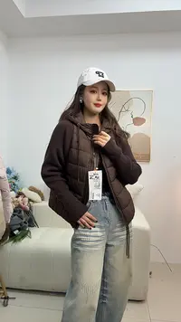 859区8505红棕色连帽ins网红爆款排骨棉服