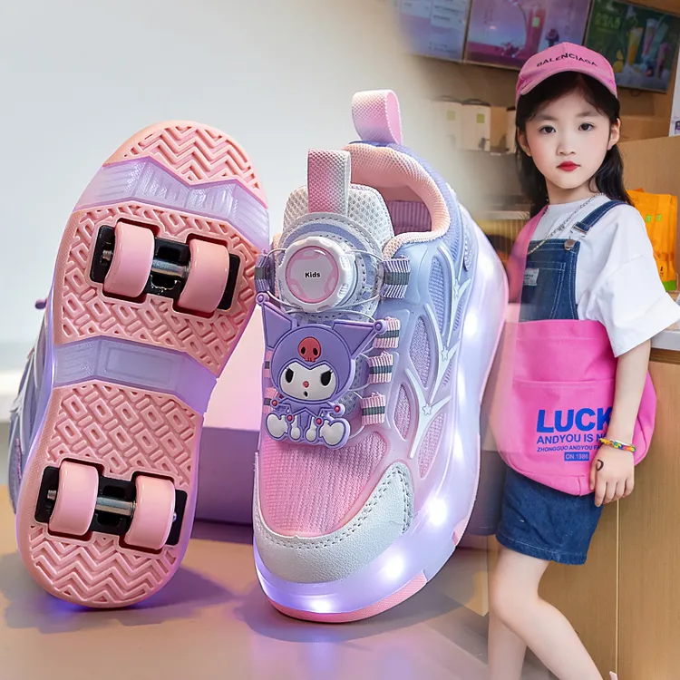 女童亮灯暴走鞋2025新款春秋儿童带轮运动鞋中大童女孩发光轮滑鞋