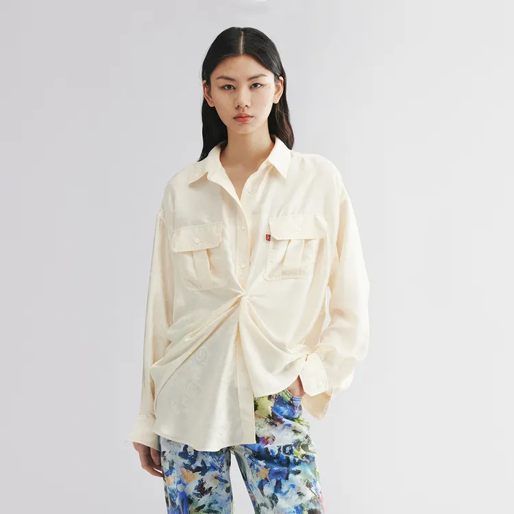 UOOYAA/乌丫2025秋季新款「随便穿」缎面提花扭结工装衬衫9195