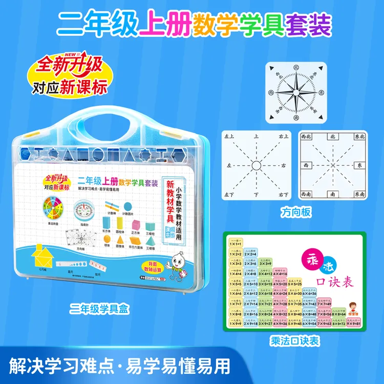二年级上册数学教具乘除法口诀表七巧板方向板几何体图形指南针