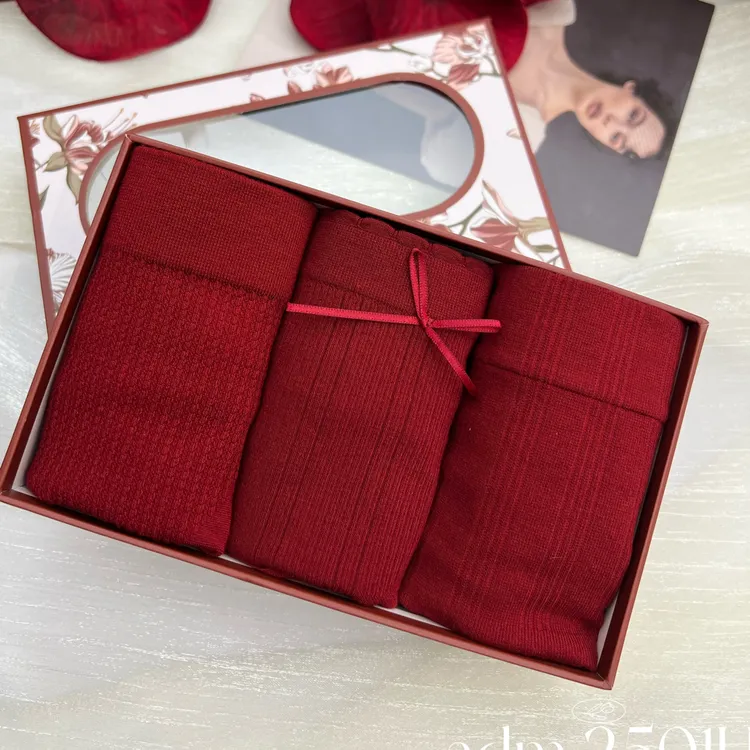 2501本命年女士红色三角内裤透气中高腰收腹提花棉内裆