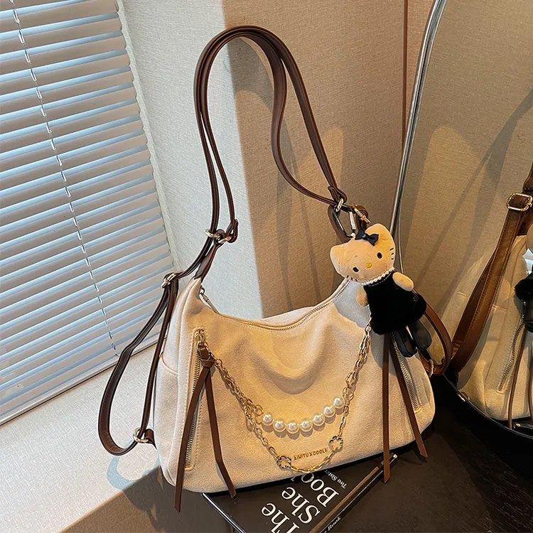 Aimitu2025新款通勤风复古简约珍珠链条大容量洋气单肩双肩托特包