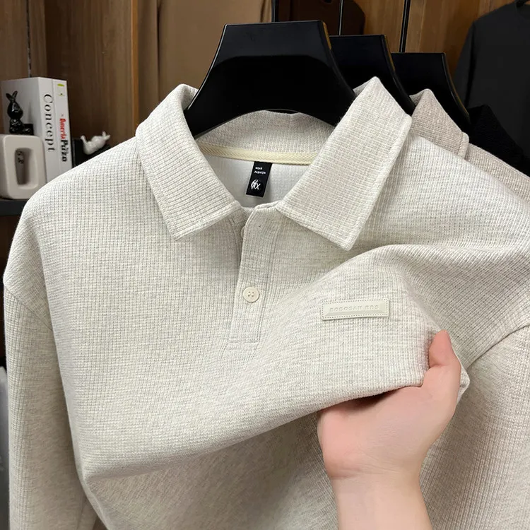 【高级感】男士秋冬季翻领POLO衫商务休闲纯色长袖t恤休闲轻奢上衣
