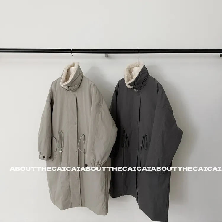 CAICAI 90白鸭绒立领毛领拼接中长款羽绒服女韩系氛围感保暖外套