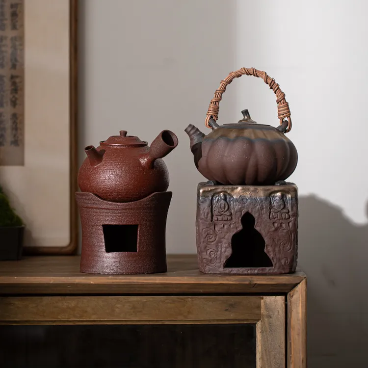 炭火铁釉中式粗陶敦煌炉侧把壶围炉煮茶温茶炉家用泡茶煮茶器茶壶