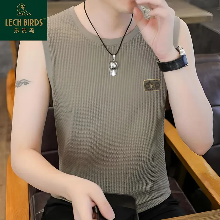 乐贵鸟2025新款男士短袖冰丝背心薄款速干打底衫宽松无袖t恤78801