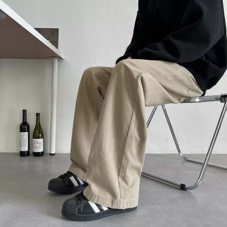 美式复古设计感廓形阔腿西裤男春秋新款直筒宽松cleanfit长裤潮流
