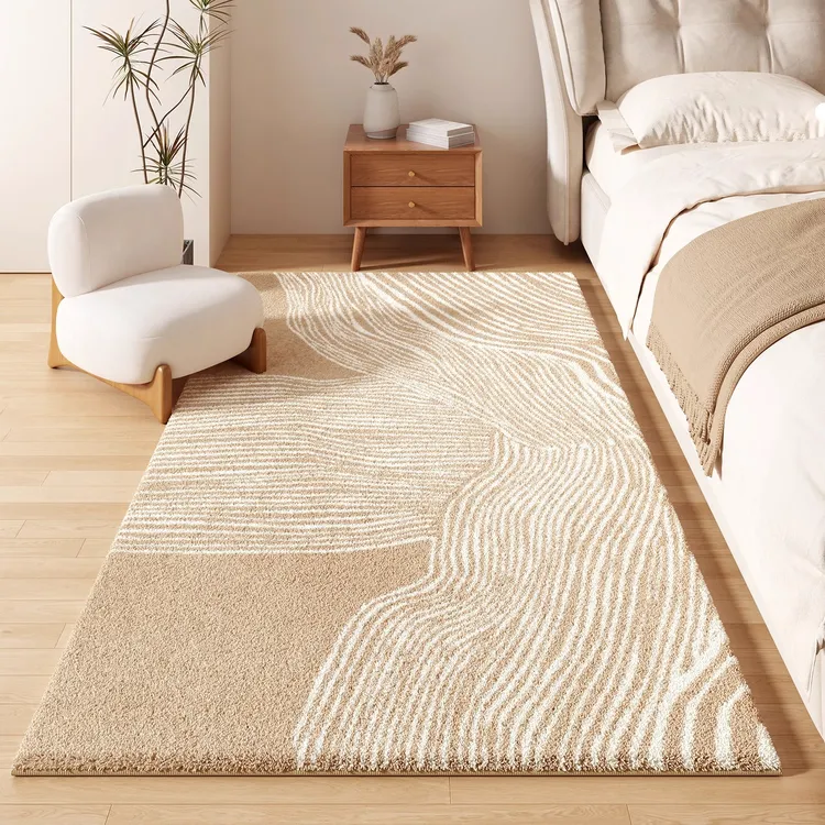 侘寂风床边毯仿羊绒卧室长条地毯2025新款加厚地垫房间床前毯地垫