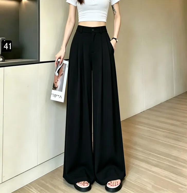2026早秋垂顺丝滑慵懒风西装宽松垂感阔腿裤薄款女新款休闲裤设计商品图