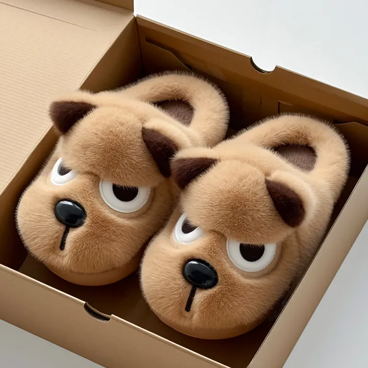 红豆搞怪小狗棉拖鞋女款冬季2025新款家居防滑厚底卡通保暖棉拖男