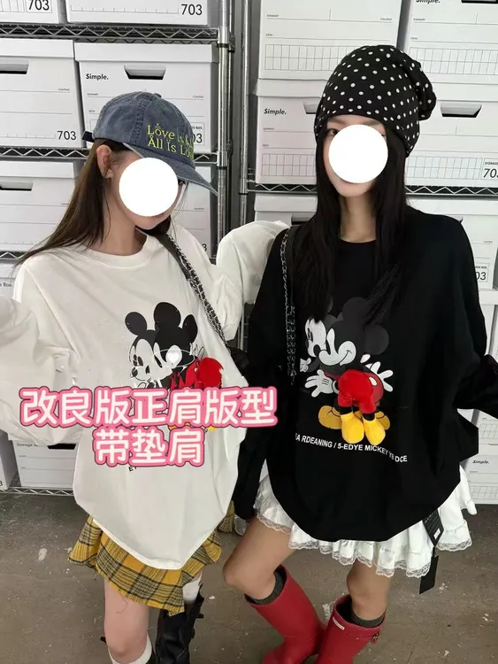 2025秋季新款大码女装百搭宽松休闲风卡通印花上衣