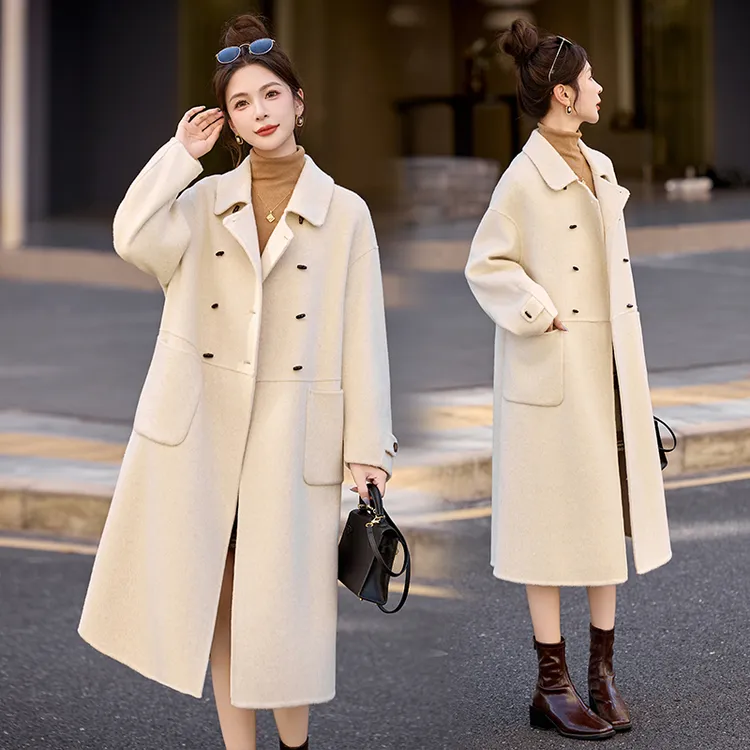 韩版气质翻领双面羊毛大衣女2025秋冬新款英伦风过膝长款毛呢外套