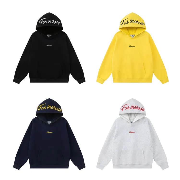 新款美式复古高街花体字母刺绣休闲宽松百搭潮流情侣连帽衣服卫衣