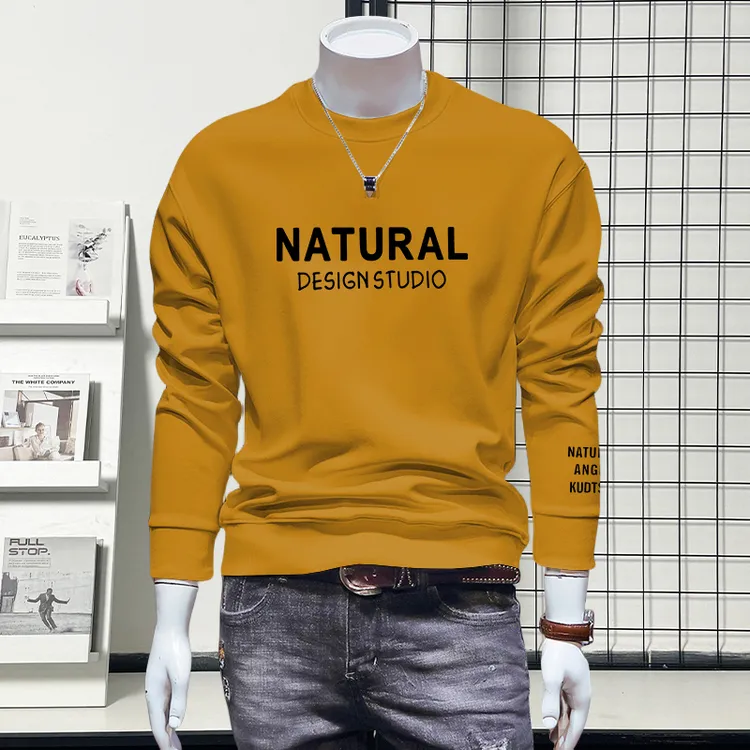 卫衣男圆领秋季外套男士长袖百搭上衣品质男装时尚印花加绒打底衫