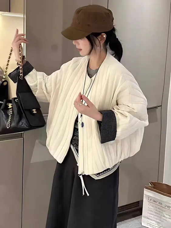 欧货开衫薄棉外套女短款秋季2025新款百搭宽松休闲夹克开衫棒球服