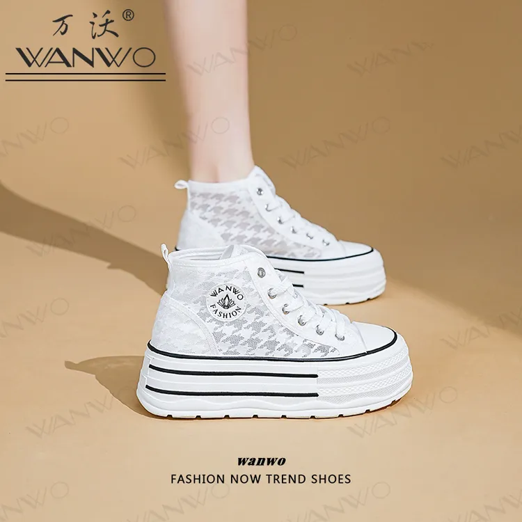 【增高5CM】网面厚底女鞋夏季小白鞋女网纱高帮透气新款高颜值