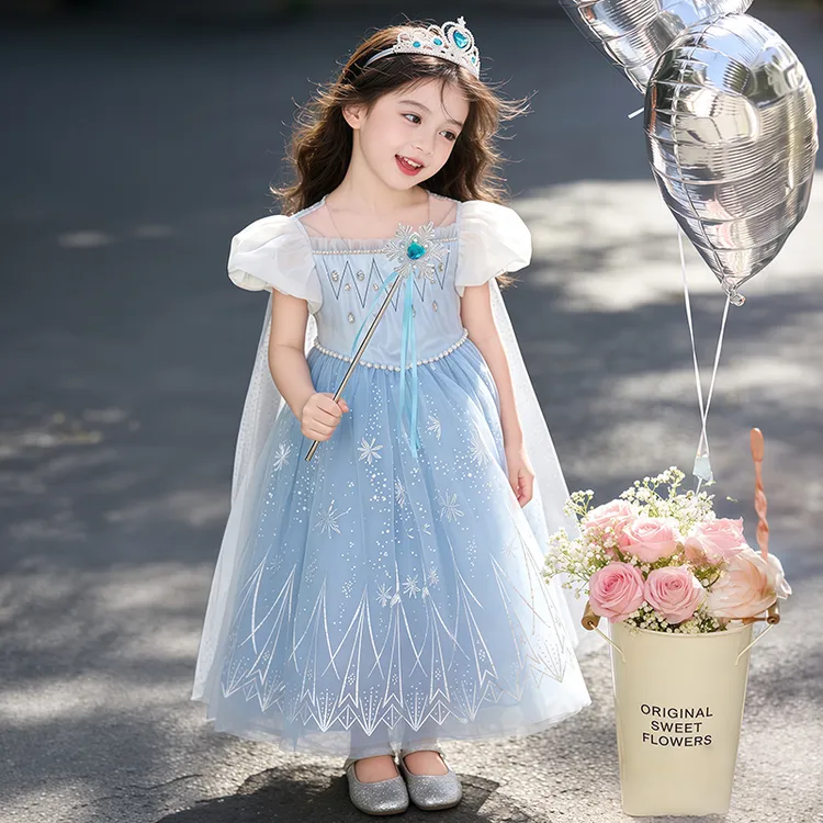 女童夏季冰雪奇缘艾莎公主裙高端生日礼服连衣裙宝宝生日艾莎裙子