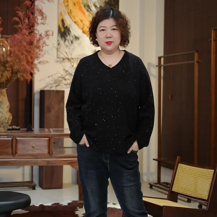 金雀绫【银河系】100绵羊毛法式轻奢珠片加宽加大毛衣SZAK3SHY181