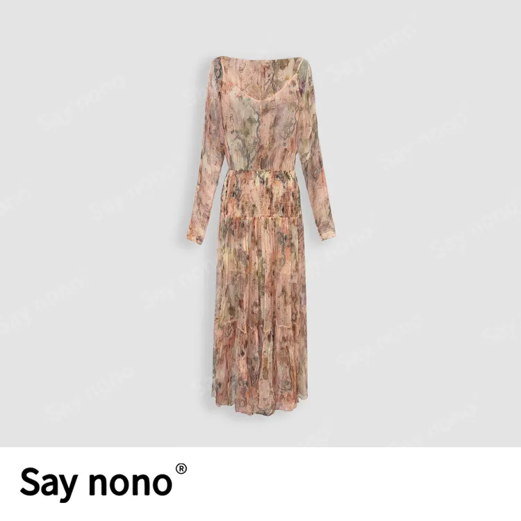 懒猫nono│Saynono 时尚轻奢气质休闲真丝碎花连衣裙长裙H06908X