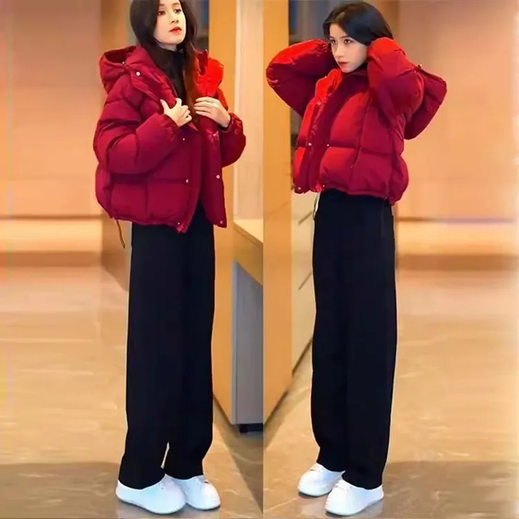 冬季穿搭一整套高级感女2025爆款保暖棉服外套加绒直筒裤两件套潮