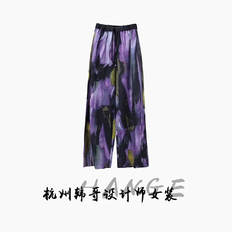 【韩哥女装】2025夏轻薄透气星空紫混染天丝麻阔腿拖地裤8601-P1
