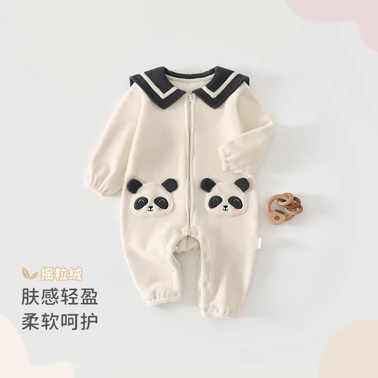 婴儿连体衣秋冬季a类保暖摇粒绒哈衣可爱居家服婴幼儿柔软爬爬服