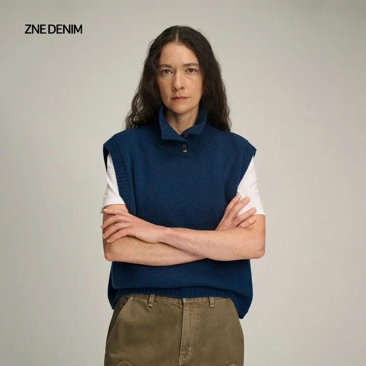 ZNE复古廓形牦牛绒羊毛法式立翻领无袖毛衣马甲MTZ801
