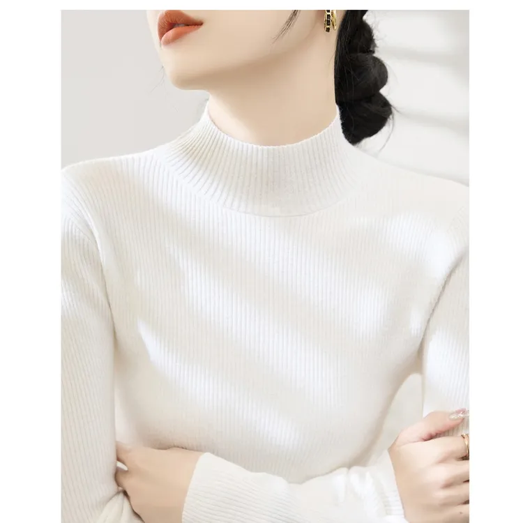 半高领时尚长袖套头内搭打底上衣冬季高级修身时尚简约针织衫女装