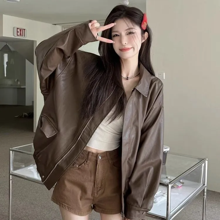 黑色皮衣外套女2025新款秋冬高级感小个子美式复古短款机车皮夹克