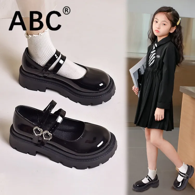 ABC女童黑皮鞋黑色春夏季新款软底单鞋中大童百搭玛丽珍鞋公主鞋