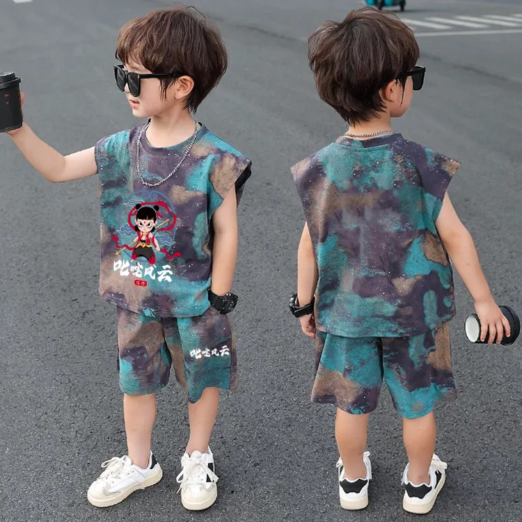 男童夏季无袖背心套装帅气薄款2025新款儿夏装宝宝夏天哪吒衣服潮