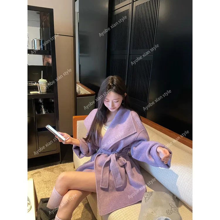 【AYOBE】小贤   绵羊毛+桑蚕丝+兔毛柔雾温柔气质贵气大衣