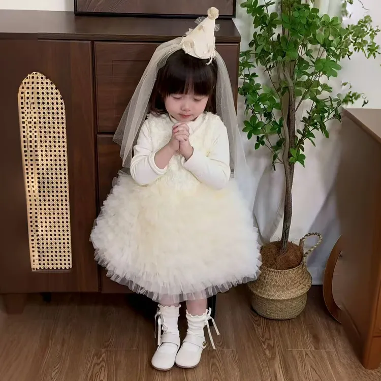 甜甜公主裙蛋糕裙秋冬女宝宝加绒  生日礼服裙 洋气套装裙