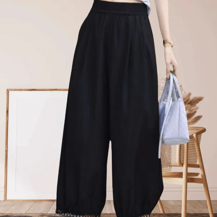 秋季新款裤脚口刺绣花边休闲时尚百搭花苞裤休闲裤