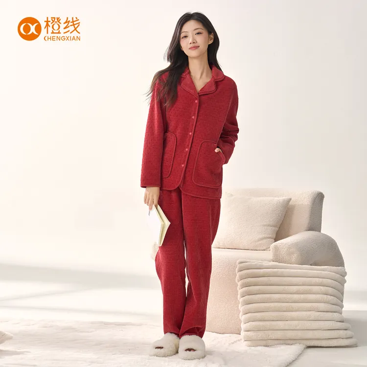 赛妮尔火山绒2025秋冬女士睡衣套装立体贴袋蓄热快暖抗渗透可外穿