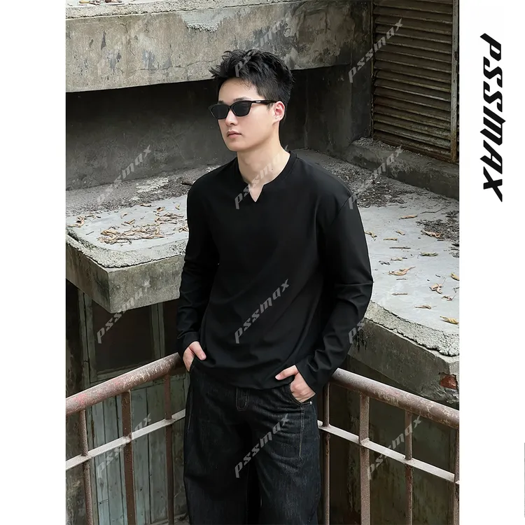 【现货】胖俗俗pssmax【坑纹V领】2025秋冬新款修身打底衫休闲卫衣