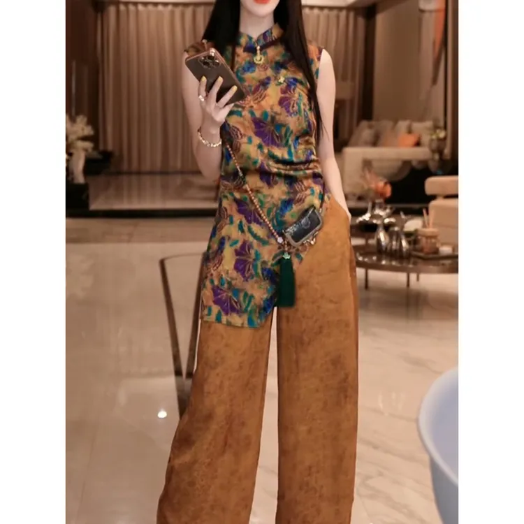 国风高级时尚中式复古套装女2025夏季新款通勤百搭衬衫+显瘦裤子