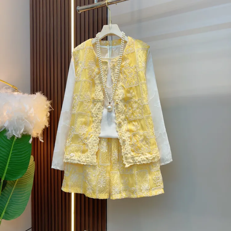 春夏季新款休闲套装蕾丝花边设计小香风高端欧货0082