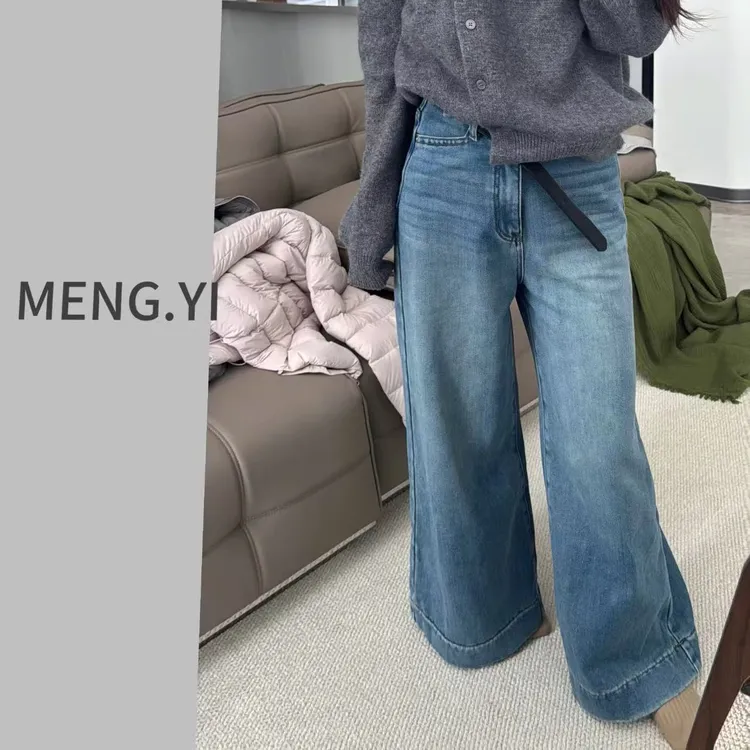 MENG.YI加厚浅色牛仔阔腿裤 5376