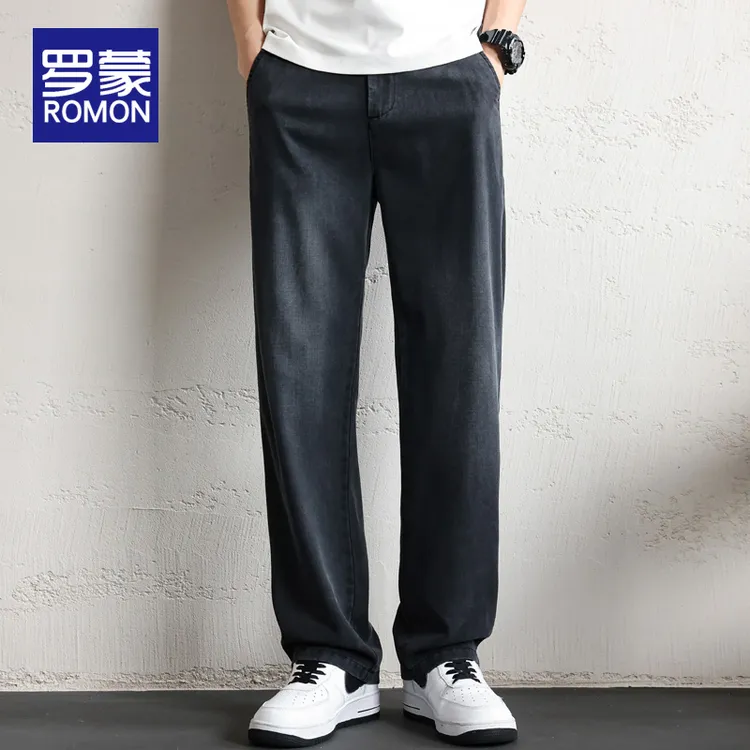 罗蒙男士秋季黑色牛仔裤男款直筒宽松秋冬款垂顺感阔腿百搭长裤子