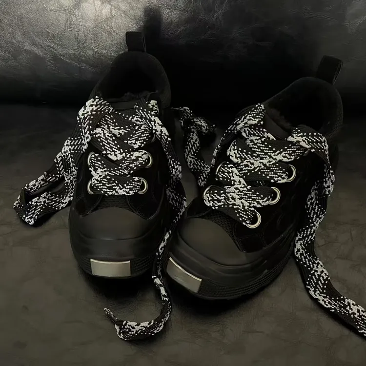 黑武士重奏加绒梅花板鞋男女厚底增高运动鞋情侣款加绒保暖雪地靴