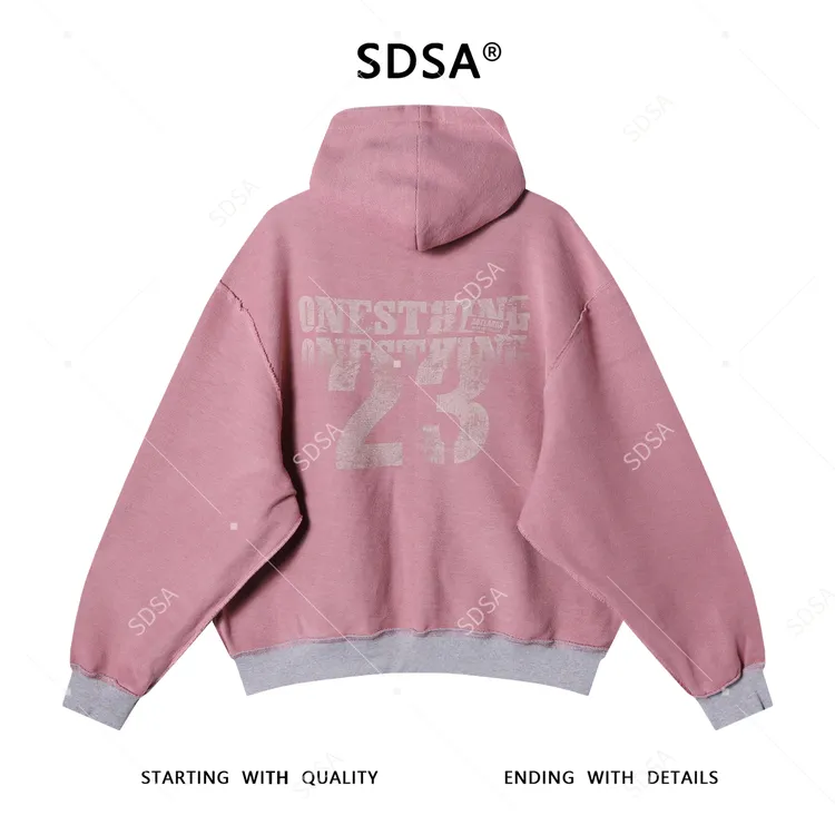 SDSA男士秋冬新款痞帅男装磨边连帽卫衣拉链印花字母双面设计上衣