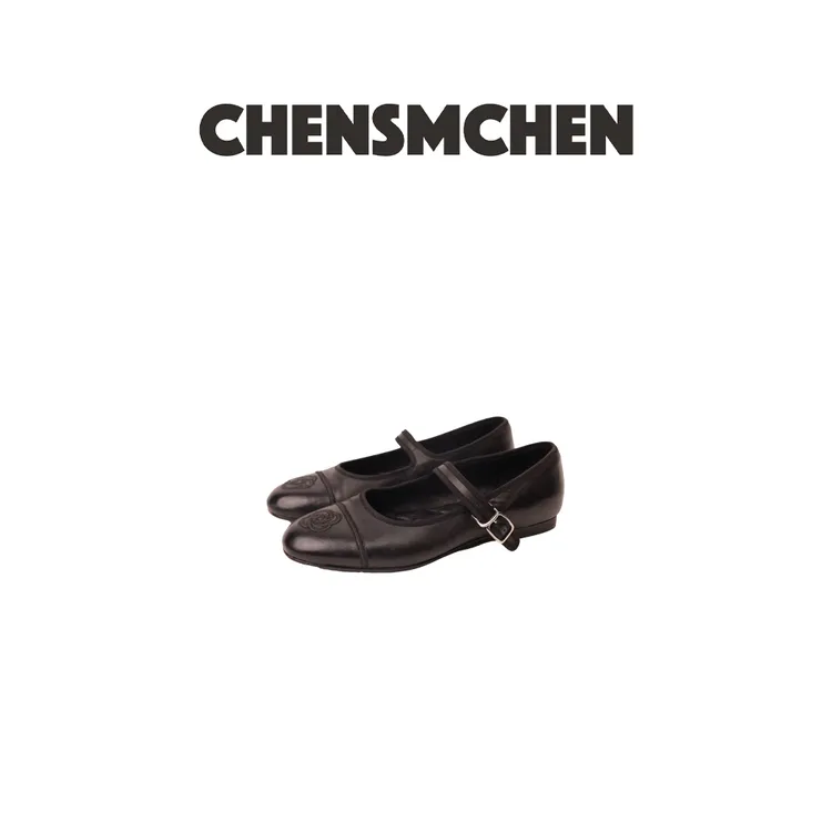 CHENSMCHEN 小香风刺绣花朵菱格纹复古优雅玛丽珍鞋8016