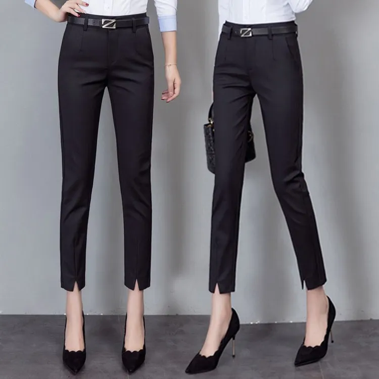 职业西装裤2025春夏新款九分直筒小脚裤开叉休闲西裤显瘦百搭小个