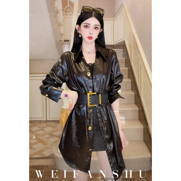 WEIFANSHU/魏凡舒【权利气息】早秋新款设计感收腰显瘦衬衫连衣裙