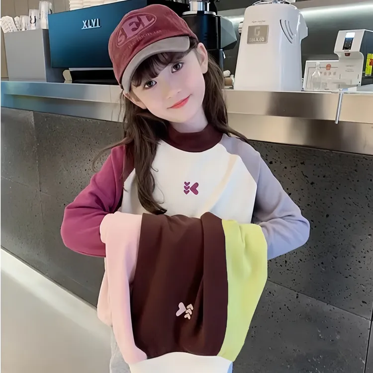 女童德绒保暖T恤2025新款洋气秋冬儿童高领打底衫中大童长袖上衣