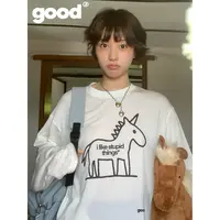 美好商店MeihaoStorei like stupid things线条独角兽半透长袖T恤