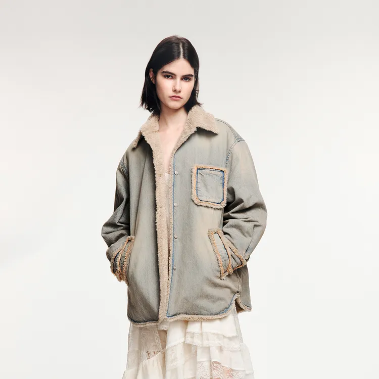 UOOYAA/乌丫2025冬季新款「奇幻精灵」做旧水洗毛边牛仔外套4196