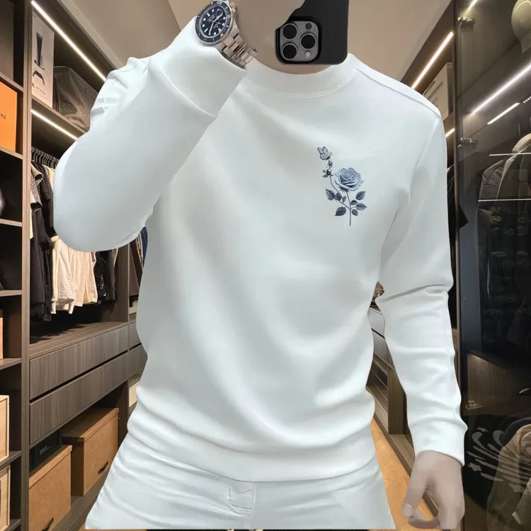 2025年新款加绒加厚卫衣男圆领修身百搭打底衫秋冬款长袖男上衣