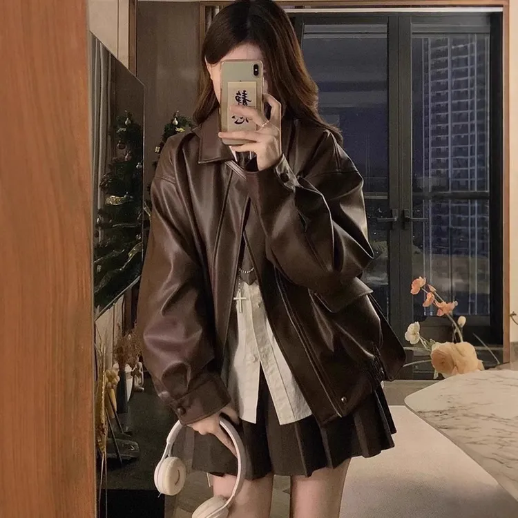 皮衣秋季短款短外套秋冬季美式小个子休闲ins皮夹克春秋外套